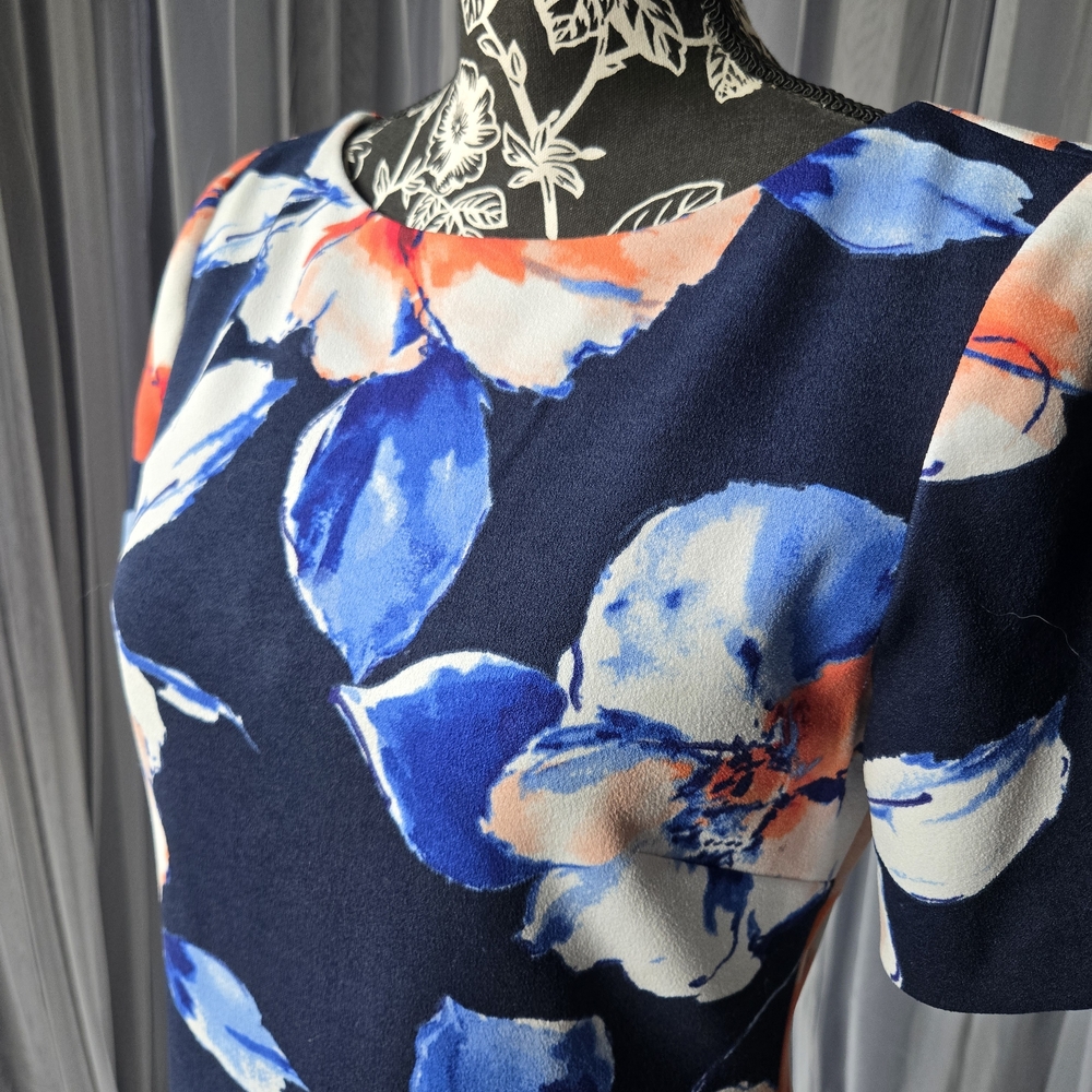 Tahari Navy Blue Floral Dress